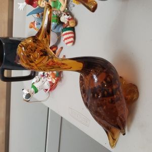 Set of 2 amber glass sold ducks